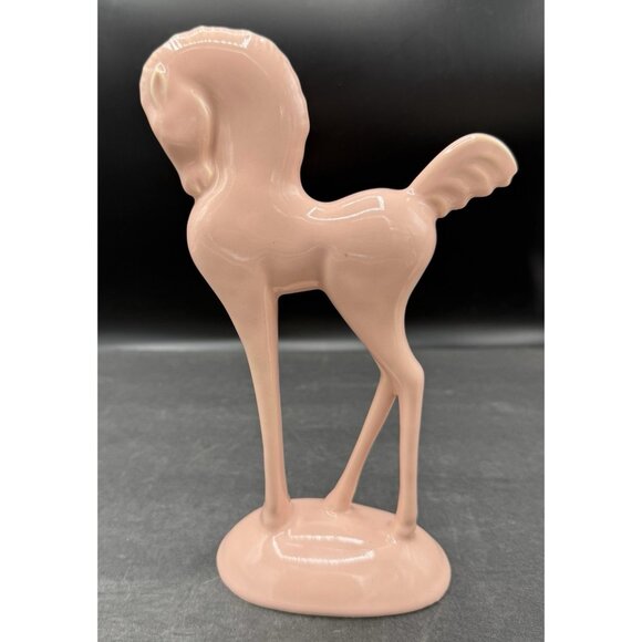 Art Deco Mid Century Mauve Ceramic Pottery Horse Statue Figurine - Picture 1 of 9